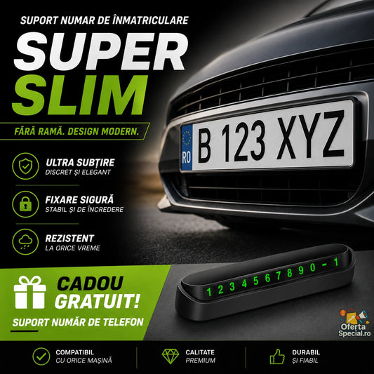 SET Suport număr inmatriculare SUPER SLIM + cadou GRATUIT